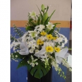 QF0816-White Lilies Yellow Daisies wreath