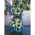 QF0408-White Pom Pom Pink Roses Wreath