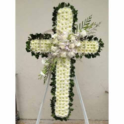 QF0887-singapore cross wreath funeral flower stand